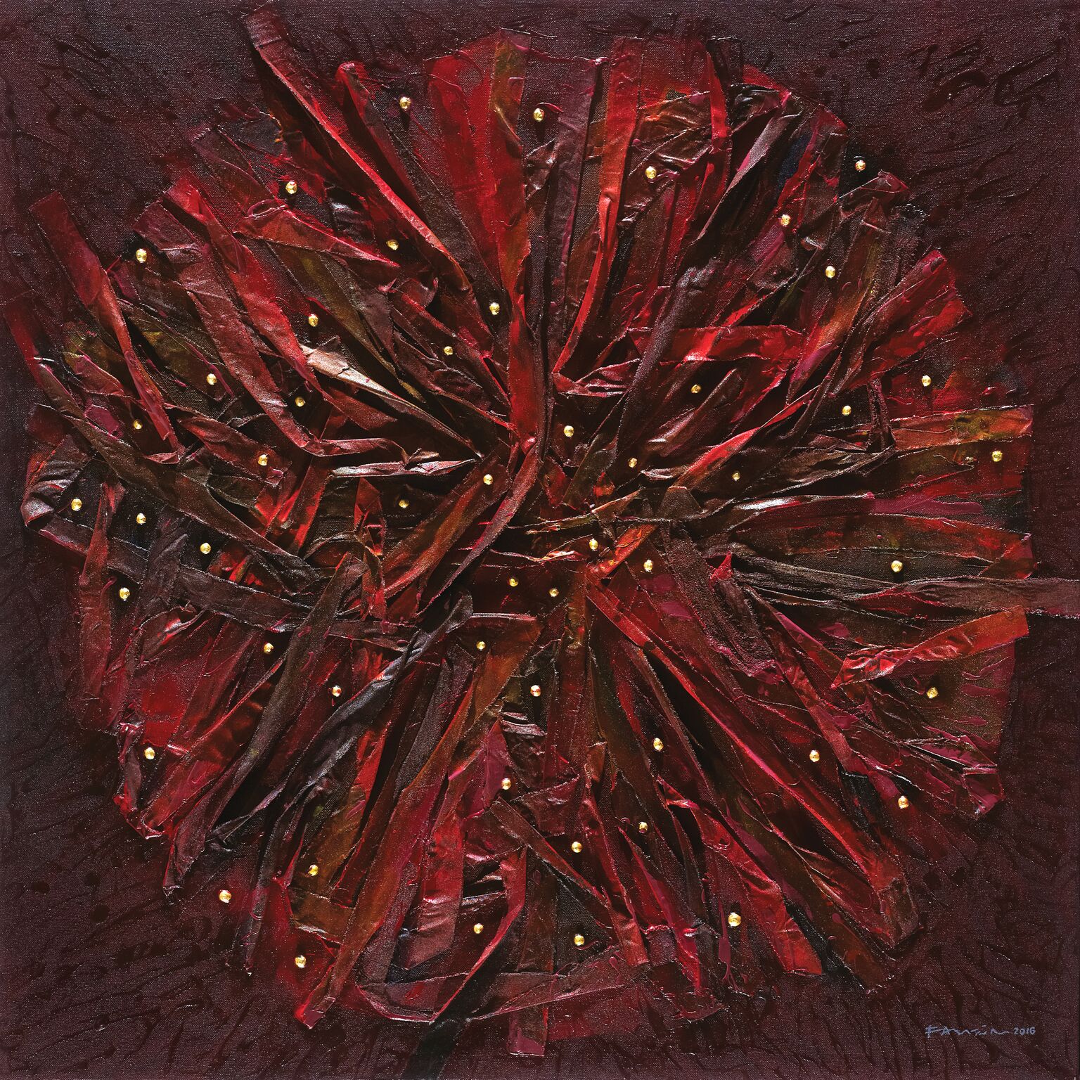  Fauzin Mustafa - Searching for Convergence, 2016, 128 x 128 cm, Red Mixed Media on Canvas 